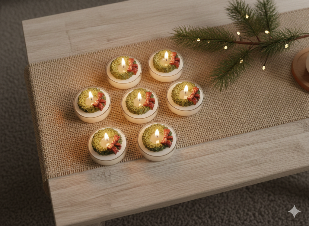 Christmas Wreath Flower Tealight Set (Pack of 6)
